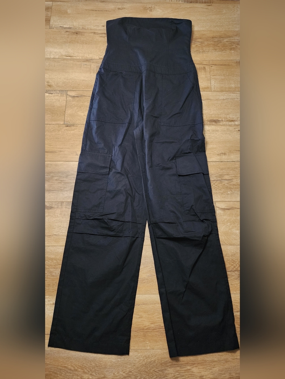 NWT Zara Tube Cargo Jumpsuit 100% Cotton Black Wide Leg L Strapless - Picture 4 of 16